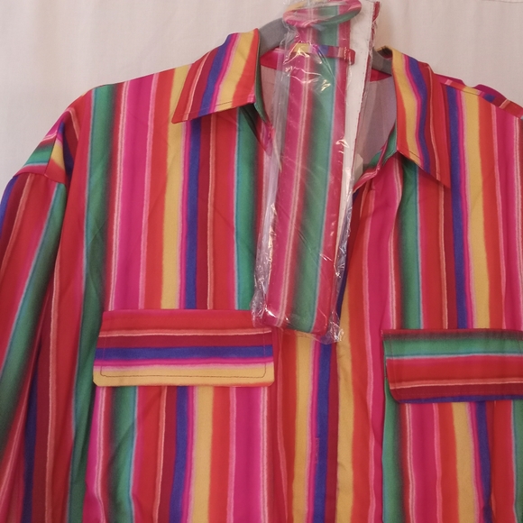 Fashion Space Stripes Multi Color Belted Button Front Maxi 1X NWT - Picture 3 of 3